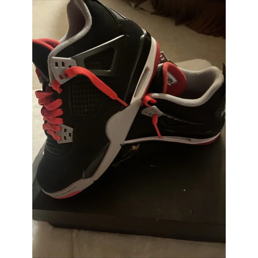 Air Jordan 4 Retro OG Bred 5Y Youth – Black Red GS Sneakers 408452-060 - Picture 3 of 8
